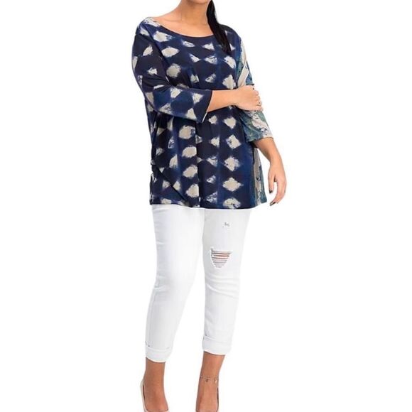 Clara Sun Woo Tie Dye Geometric Diamond Print Tunic Top Blouse Size M - Picture 1 of 9